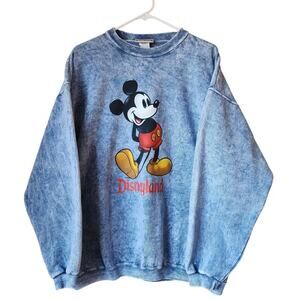 Vintage Disneyland Mickey Mouse Acid Wash Blue Sweatshirt Crewneck OSFA USA Made